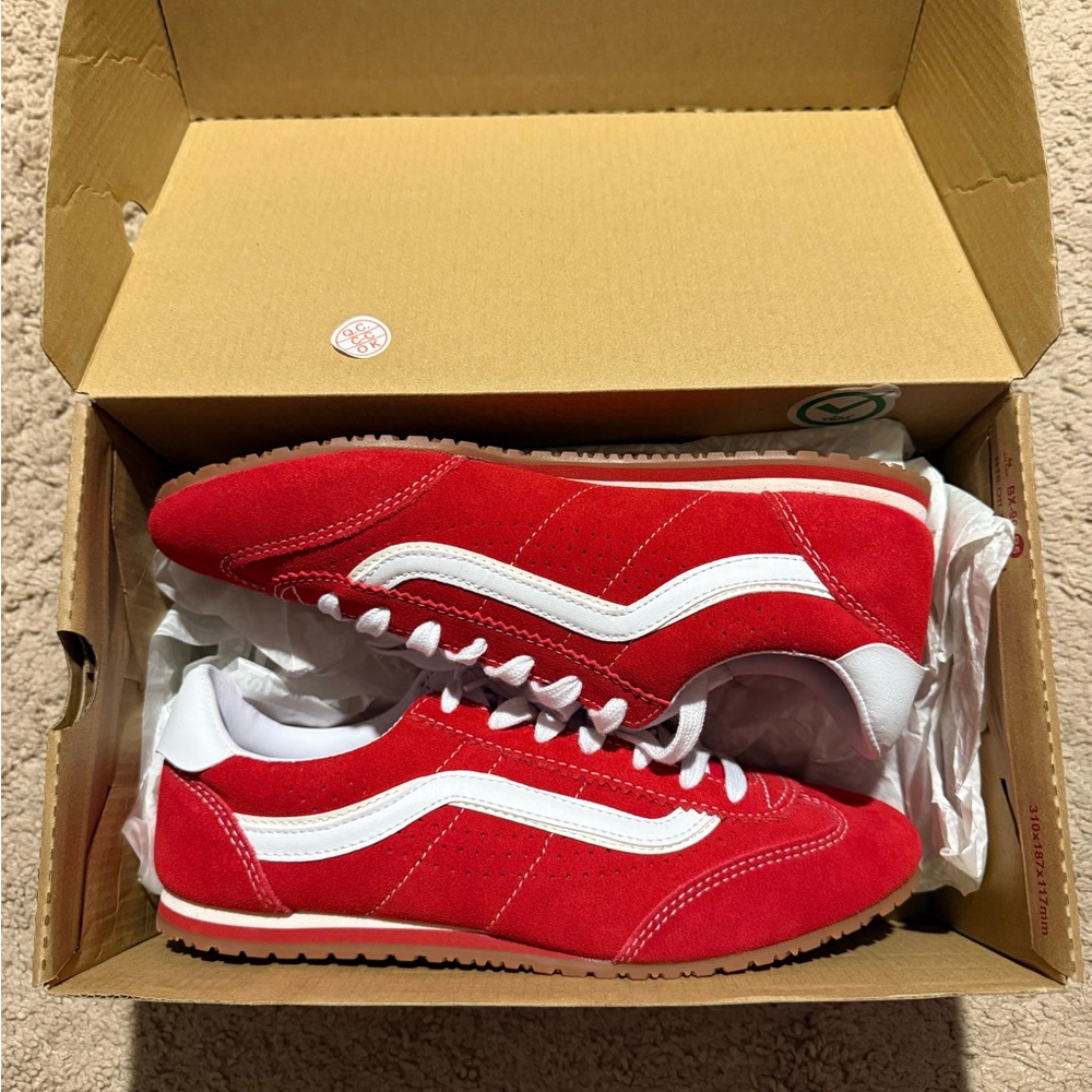 Vans Super Low Red and White Suede Sneakers
